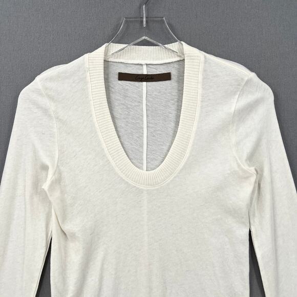 ENZA COSTA Cashmere Easy Cuffed U Neck Long Sleeve Top Womens Small Cream NEW - Picture 6 of 16